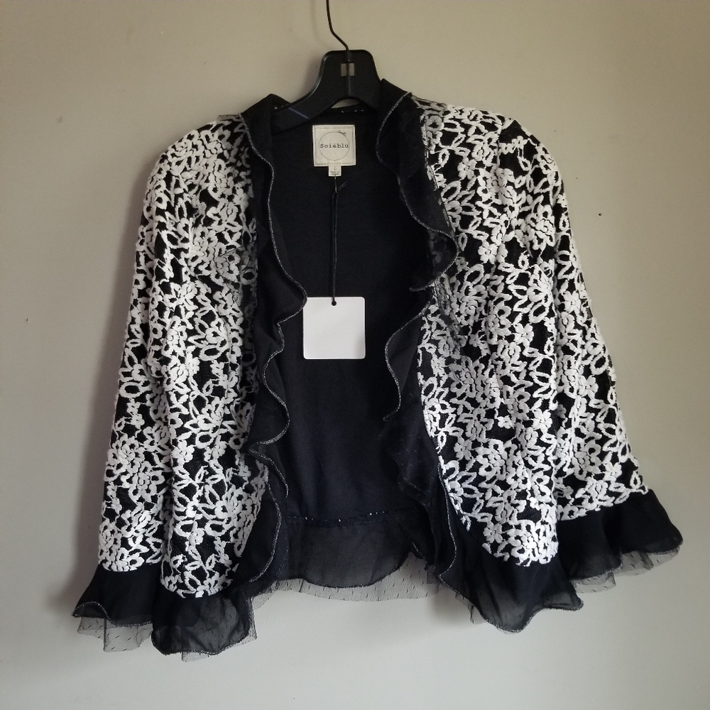 NWT SoieBlu Guipure Lace Ruffle Sleeve Bolero Cardigan Formal Event Size Large